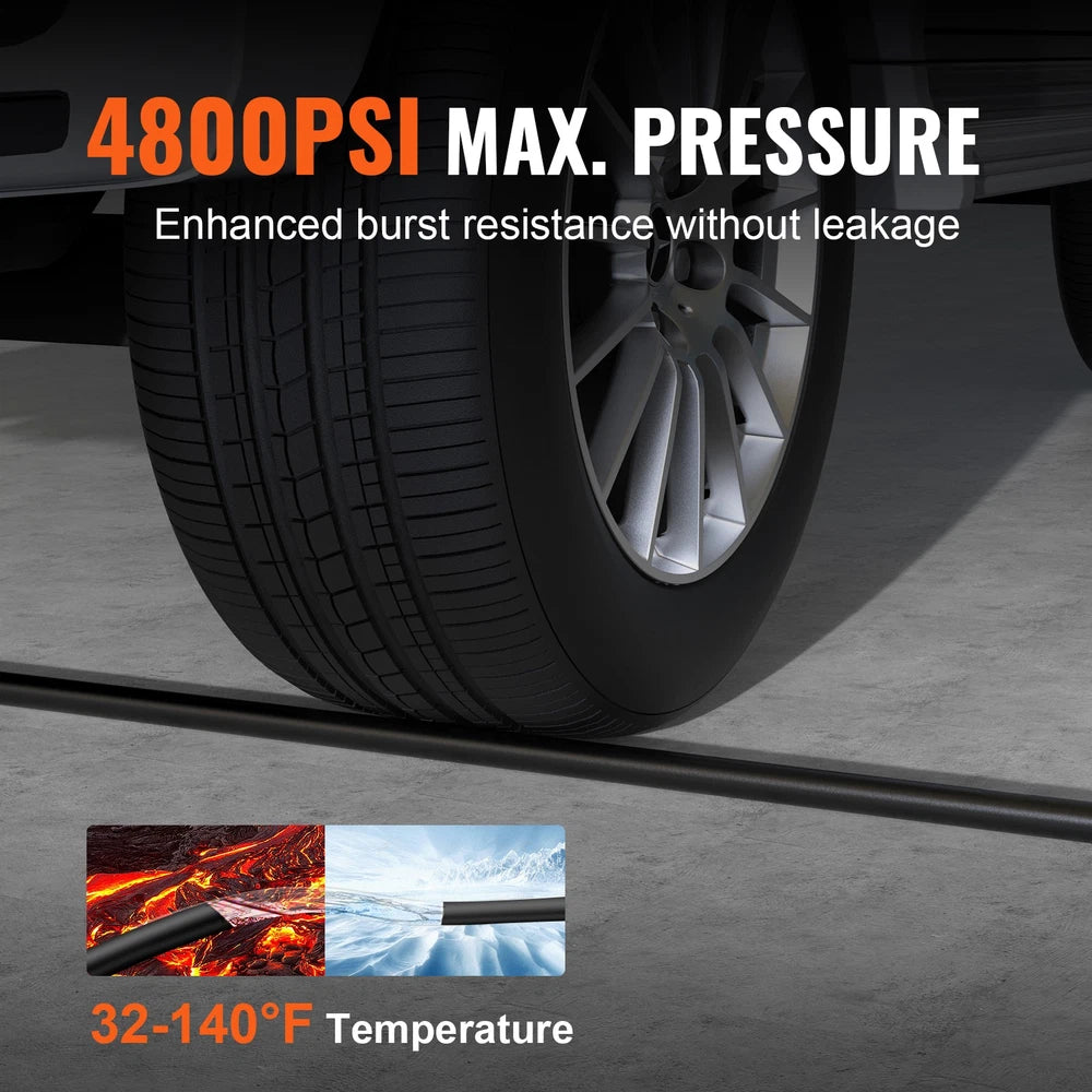 3/8" x 100FT 4800 PSI High Pressure Power Washer Hose Quick Connection w/ Nozzle