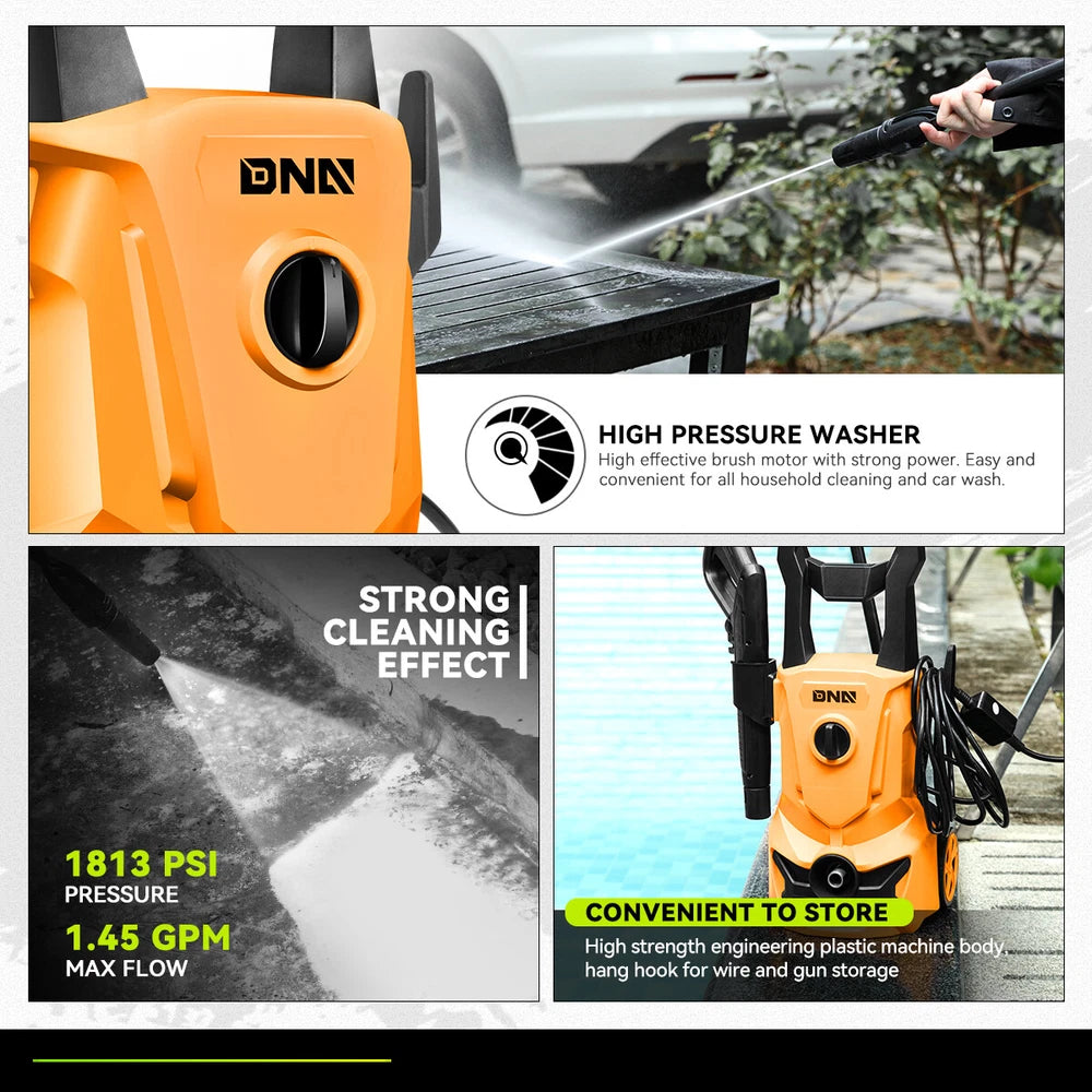 1813 PSI 1.45GPM High Pressure Power Washer Portable Electric Cleaner Machine