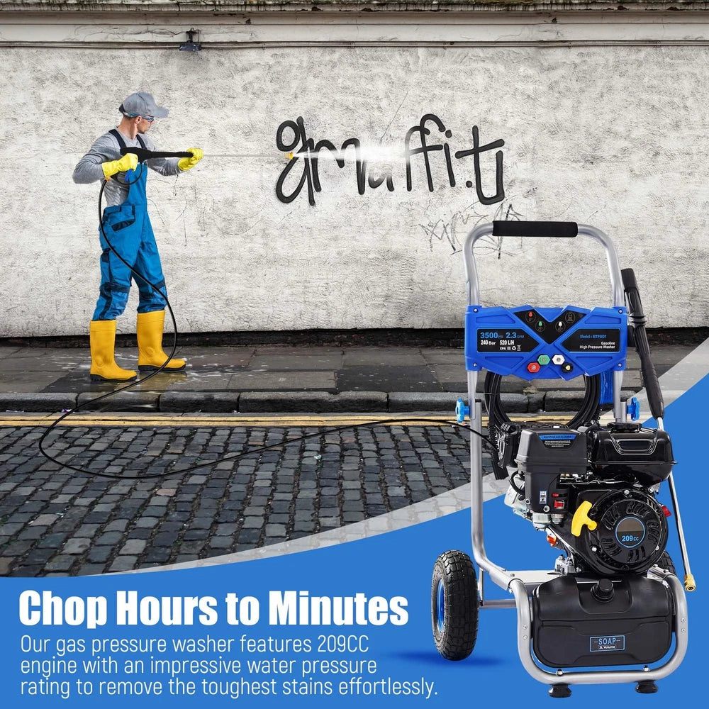 3500 PSI 2.3 GPM Cold Water Gas Powered High Pressure Washer 209cc 4 Nozzles New