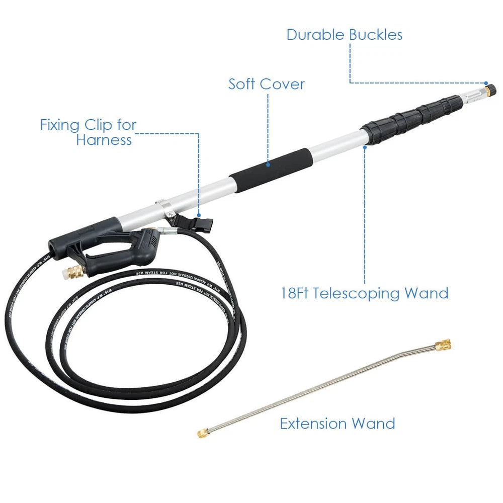 18-Foot Commercial-Grade Telescoping Pressure Washer Spray Wand with 5 Nozzles, 4000 PSI