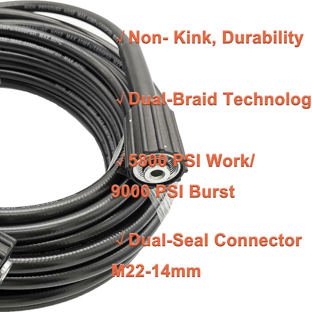 50 FT High Pressure Washer Hose 5800 PSI M22-14MM Power Washer Extension Hose