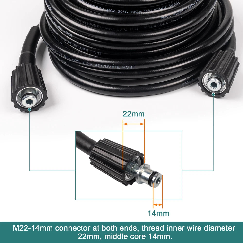 High Pressure Washer Hose 20/50ft 5800PSI M22-14mm Power Washer Extension Hose
