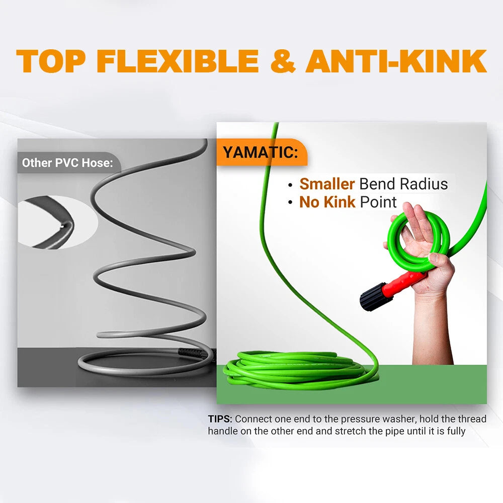 YAMATIC Flexible Pressure Washer Hose 1/4" Kink Resistant Power Washer Hose M22