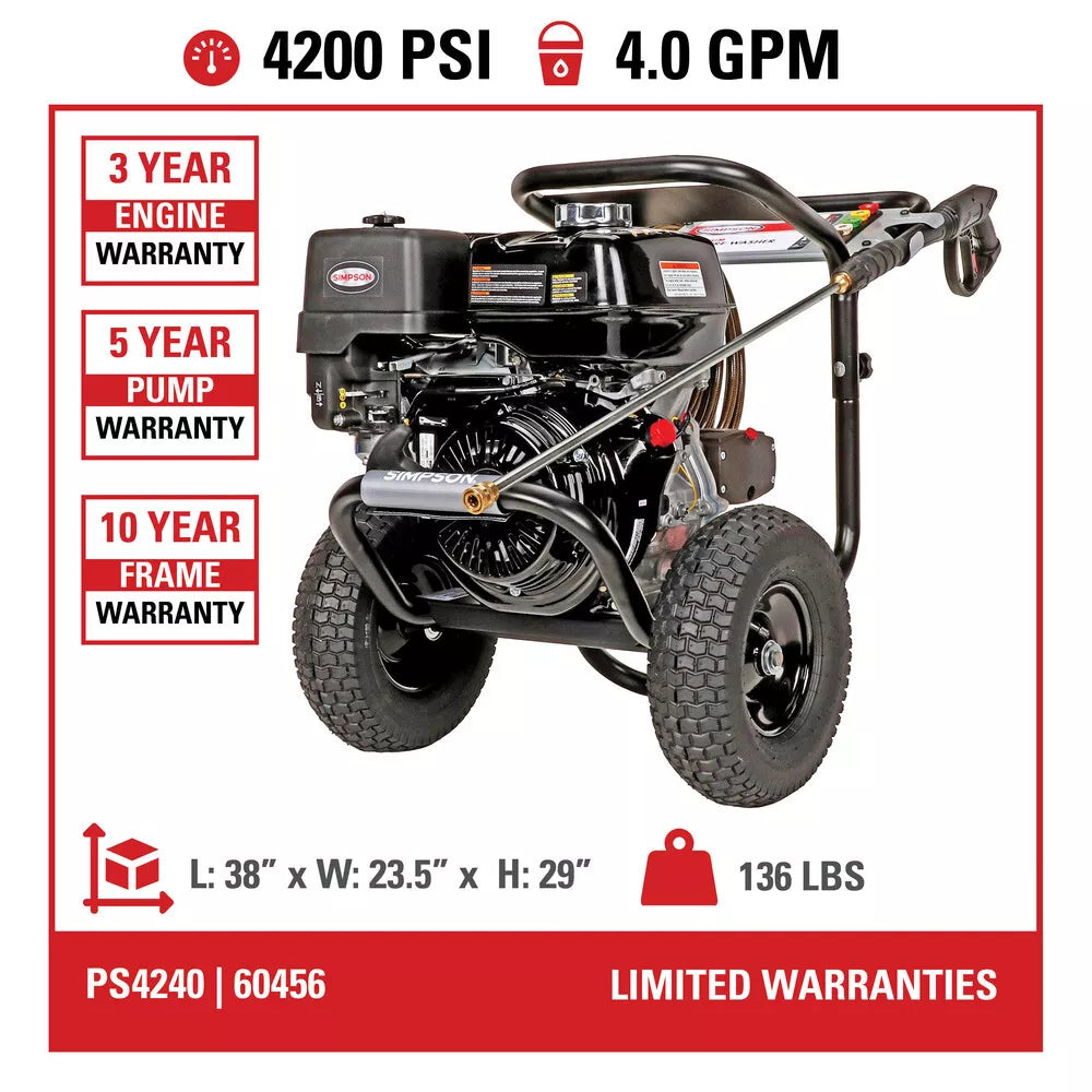 Simpson PS4240 PowerShot 4200 PSI 4.0 GPM Cold Water Gas Pressure Washer New