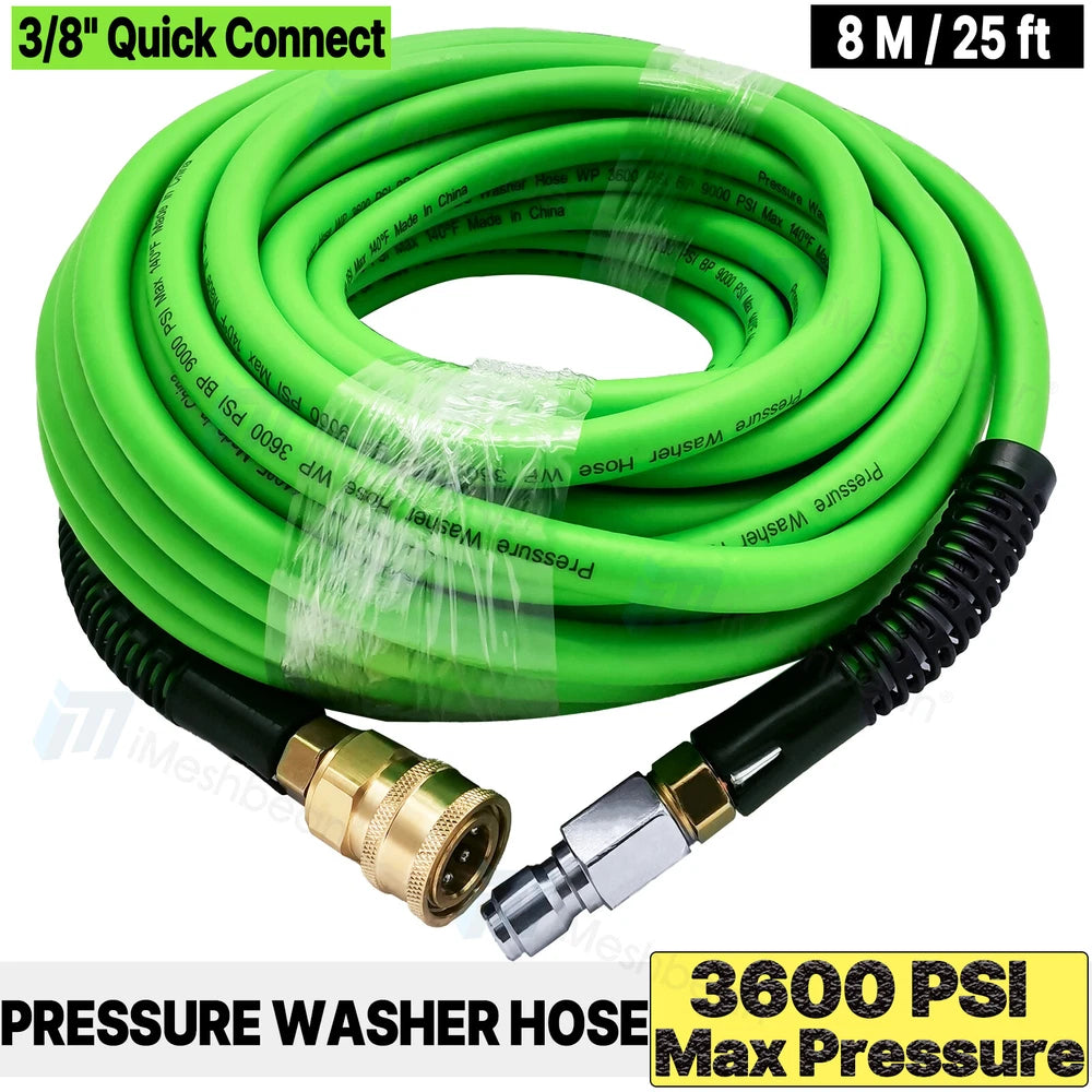 Super Flexible Pressure Washer Hose 25-100' 3600 PSI M22-14&15mm, or 3/8" QC