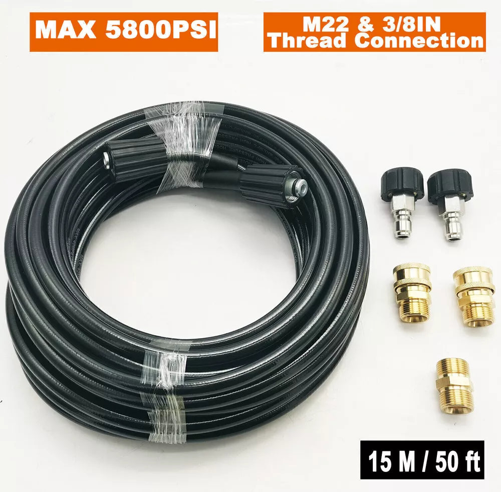 High Pressure Washer Hose 25/50/100ft 5800PSI M22 Power Washer Extension Hose