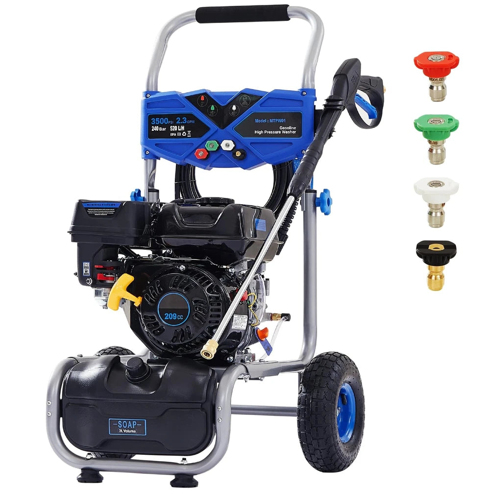 3500 PSI 2.3 GPM Cold Water Gas Powered High Pressure Washer 209cc 4 Nozzles New