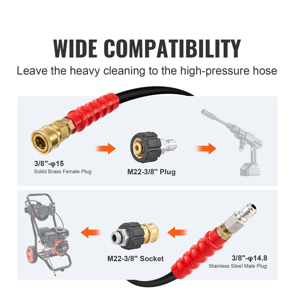 3/8" x 100FT 4800 PSI High Pressure Power Washer Hose Quick Connection w/ Nozzle