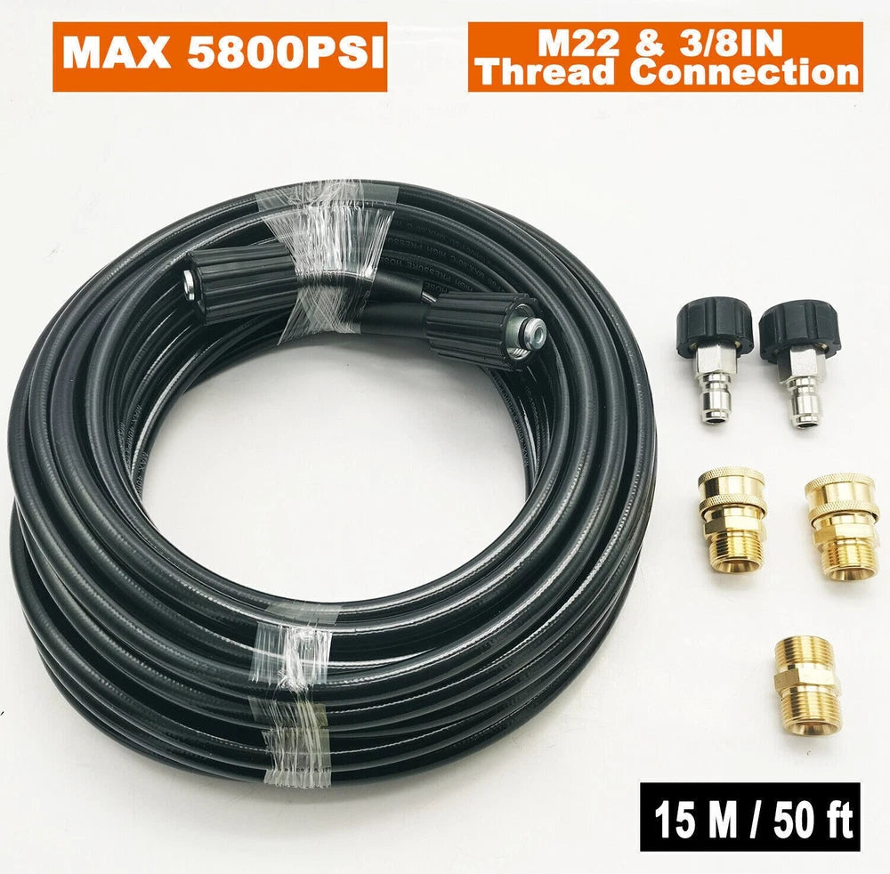 High Pressure Washer Hose 20/25/50/100ft 5800PSI M22 Power Washer Extension Hose