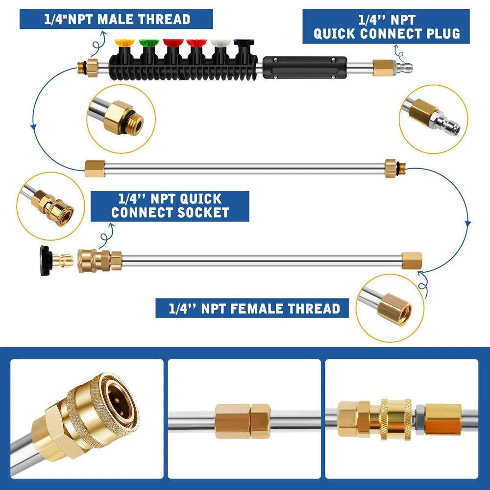Pressure Washer Extension Wand Set Power Washer Lance Gun Attachment 4000PSI US