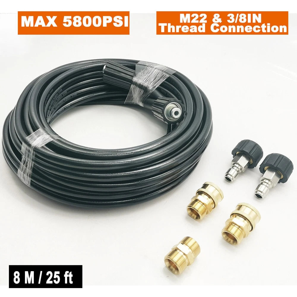 High Pressure Washer Hose 20/25/50/100ft 5800PSI M22 Power Washer Extension Hose