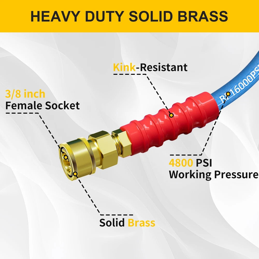 POHIR 4800PSI 50FT Pressure Washer Hose 3/8" Flexible Power Wire Extension Hose