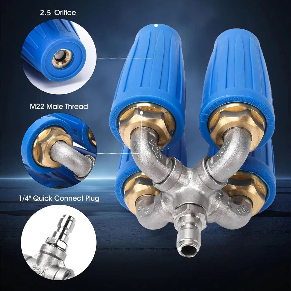 4000PSI Pressure Washer 1/4 Quick Connect Rotating 4 Outlet Orifice Turbo Nozzle