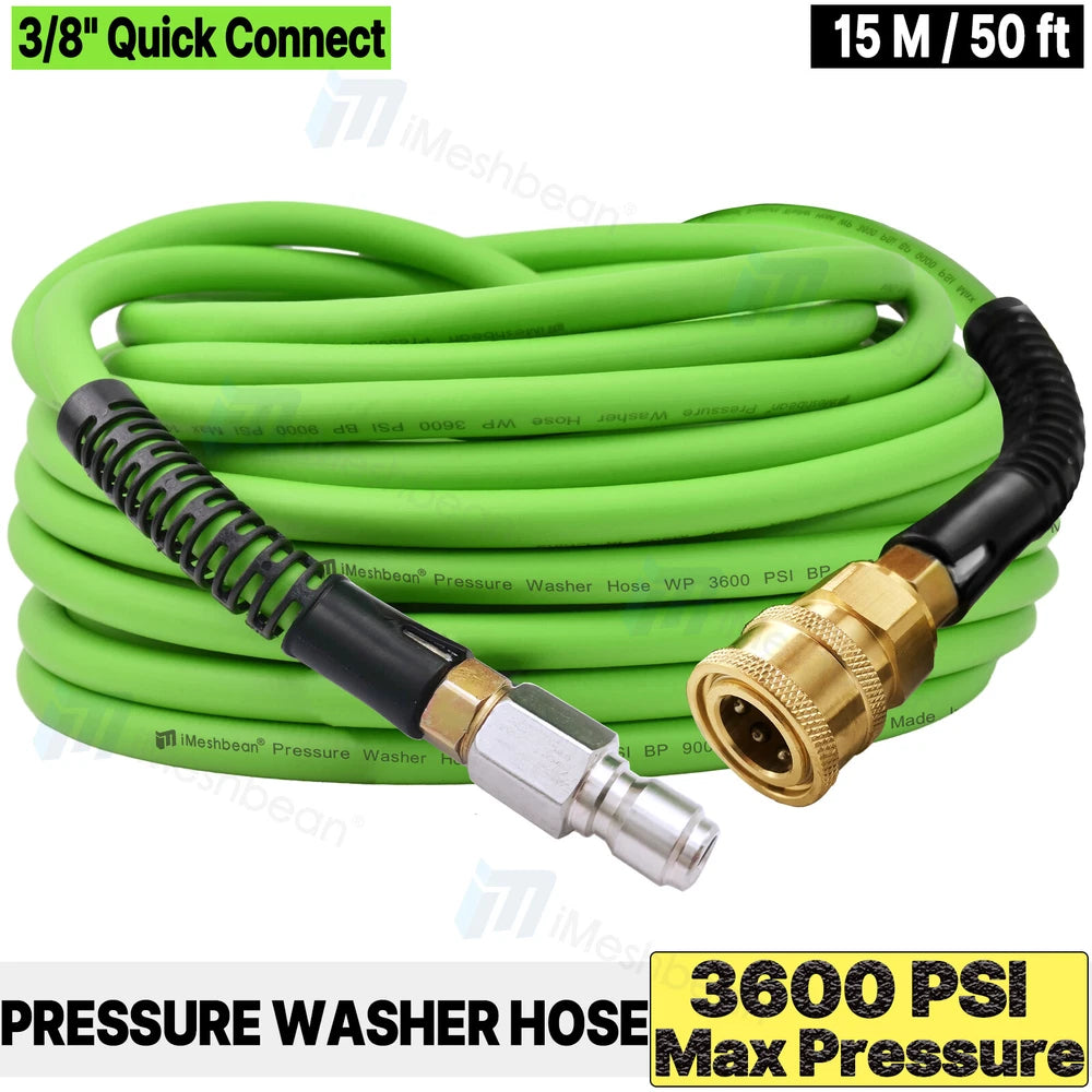 Super Flexible Pressure Washer Hose 25-100' 3600 PSI M22-14&15mm, or 3/8" QC