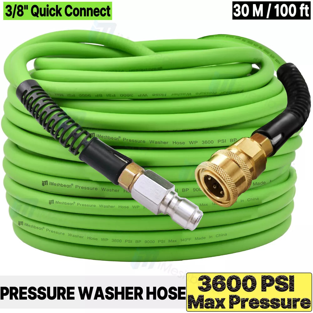 Super Flexible Pressure Washer Hose 25-100' 3600 PSI M22-14&15mm, or 3/8" QC