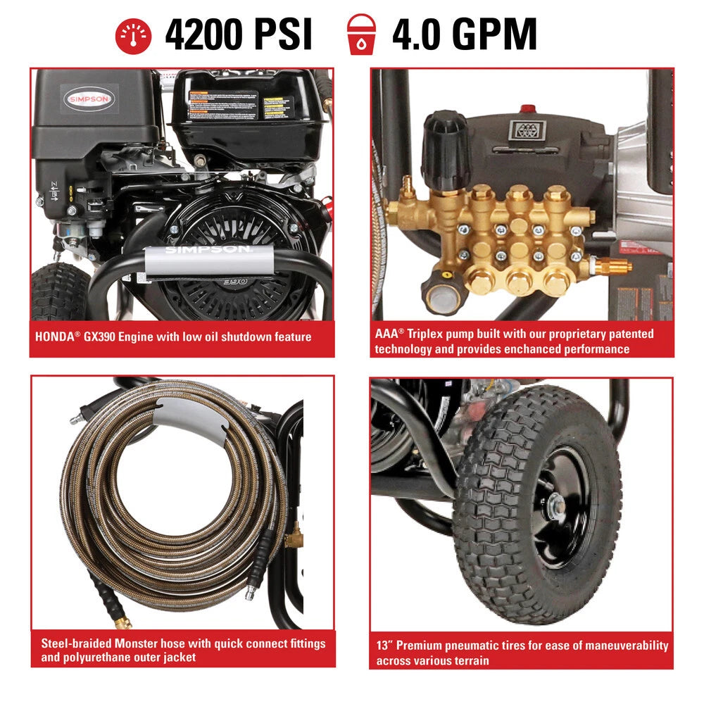 Simpson PS4240 PowerShot 4200 PSI 4.0 GPM Cold Water Gas Pressure Washer New
