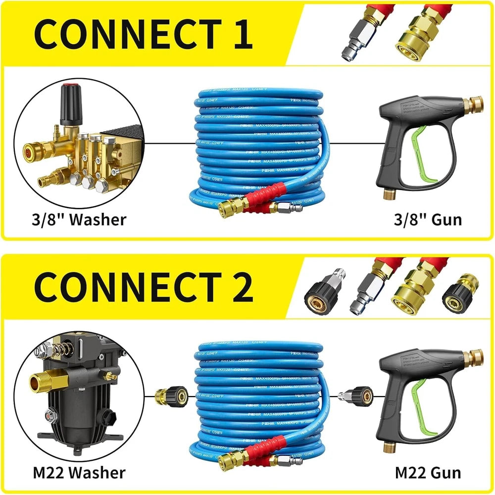 POHIR 4800PSI 50FT Pressure Washer Hose 3/8" Flexible Power Wire Extension Hose