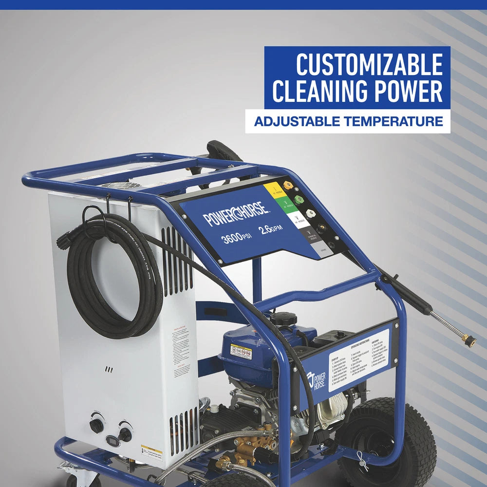 Powerhorse Gas Hot Water Pressure Washer with Propane Burner, 3600 PSI, 2.6 GPM