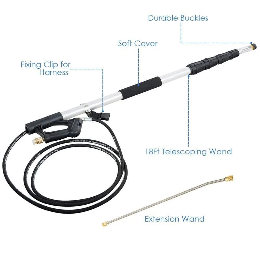 18 Ft. Telescoping Pressure Washer Extension Wand Kit with 5 Spray Nozzles