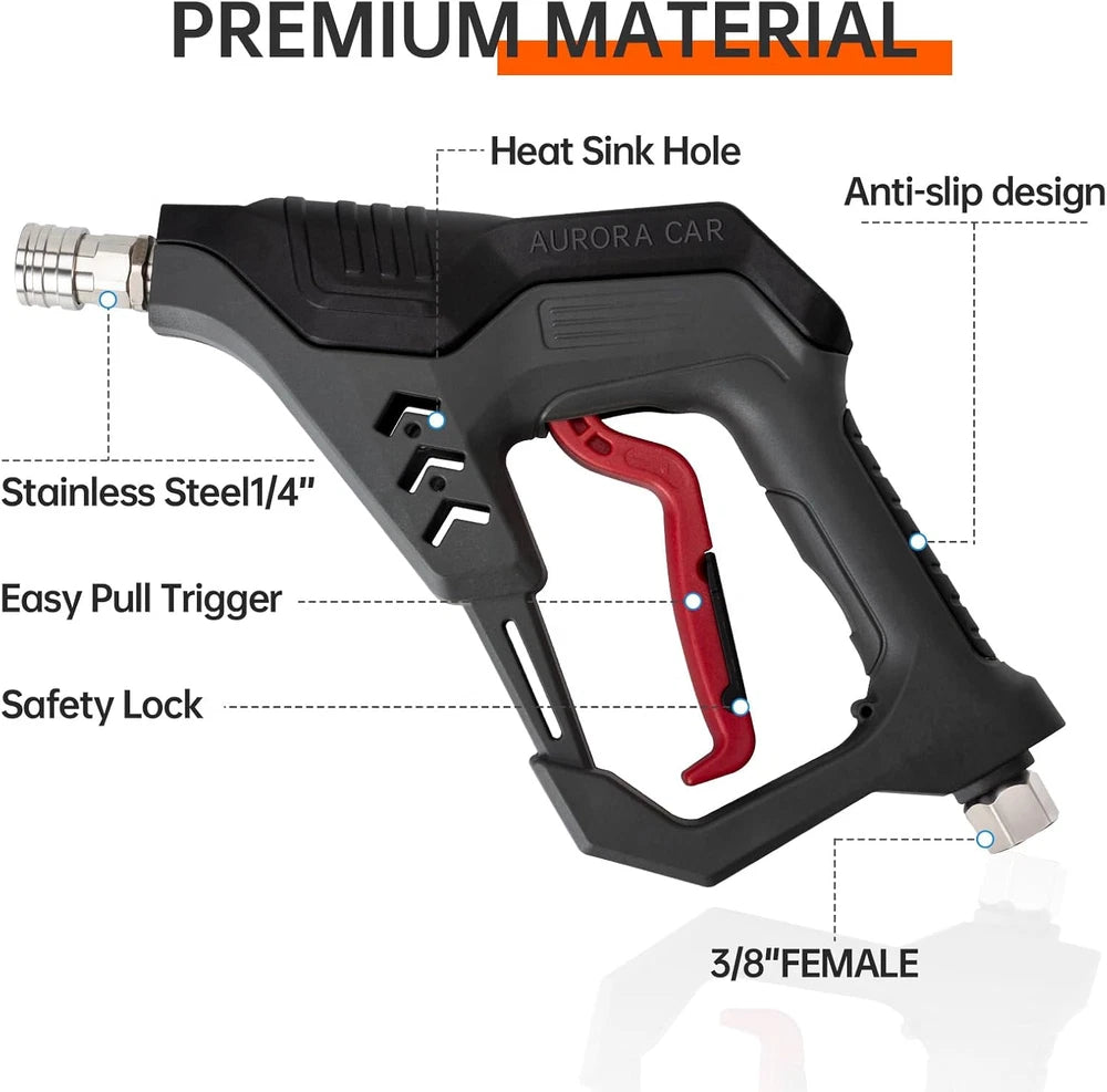 Pressure Washer Short Gun, Commercial 5000 PSI 12 GPM 5 Spray Nozzle Tips, 3/8"
