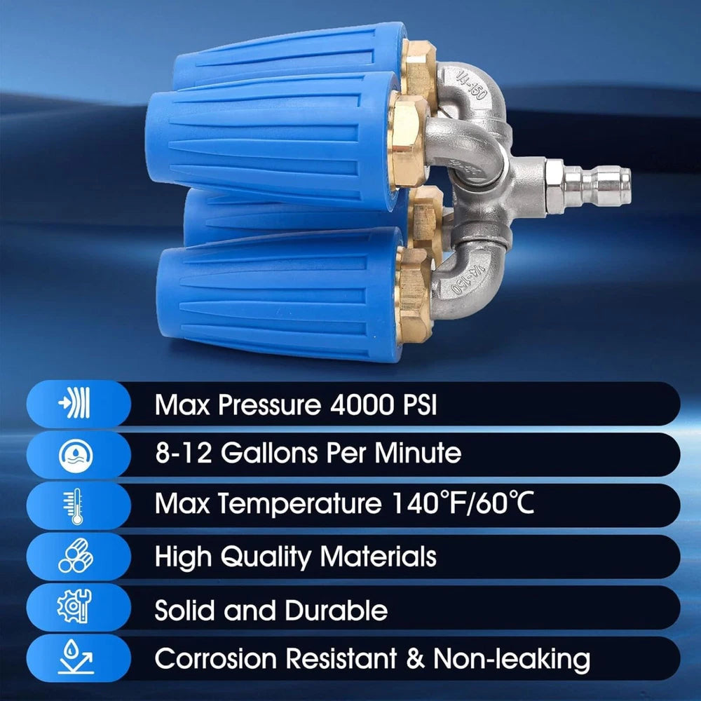 4000PSI Pressure Washer 1/4 Quick Connect Rotating 4 Outlet Orifice Turbo Nozzle