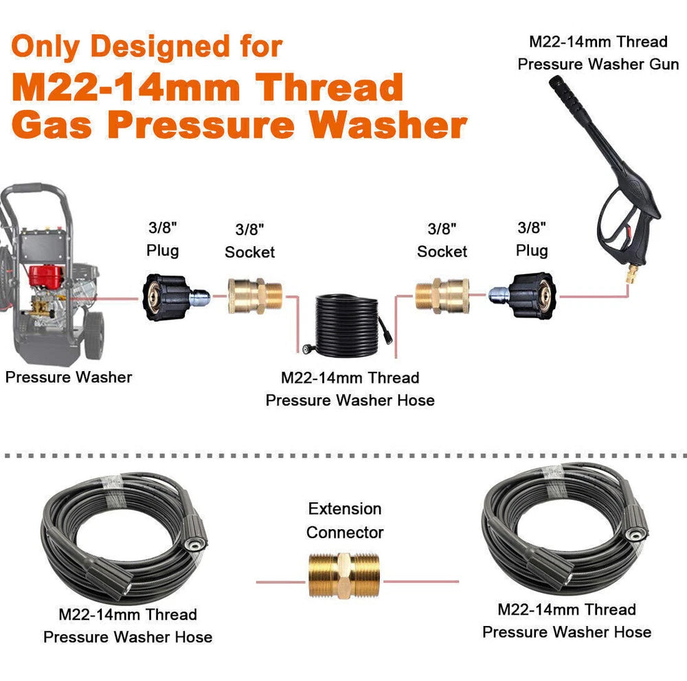 High Pressure Washer Hose 25/50/100ft 5800PSI M22 Power Washer Extension Hose