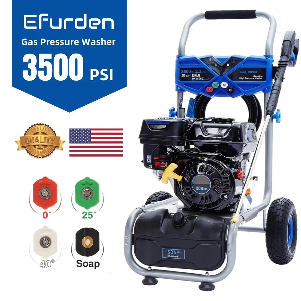 3500 PSI 2.3 GPM Cold Water Gas Powered High Pressure Washer 209cc 4 Nozzles New