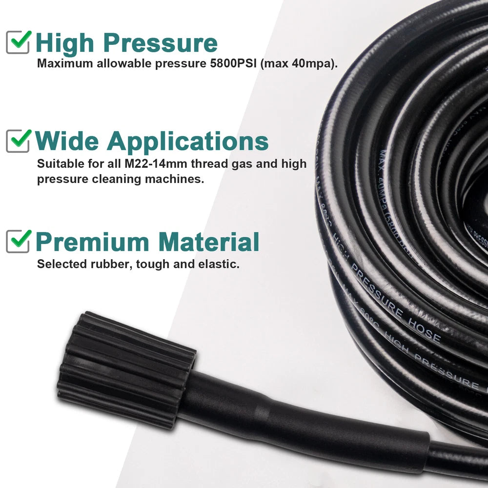 High Pressure Washer Hose 20/50ft 5800PSI M22-14mm Power Washer Extension Hose