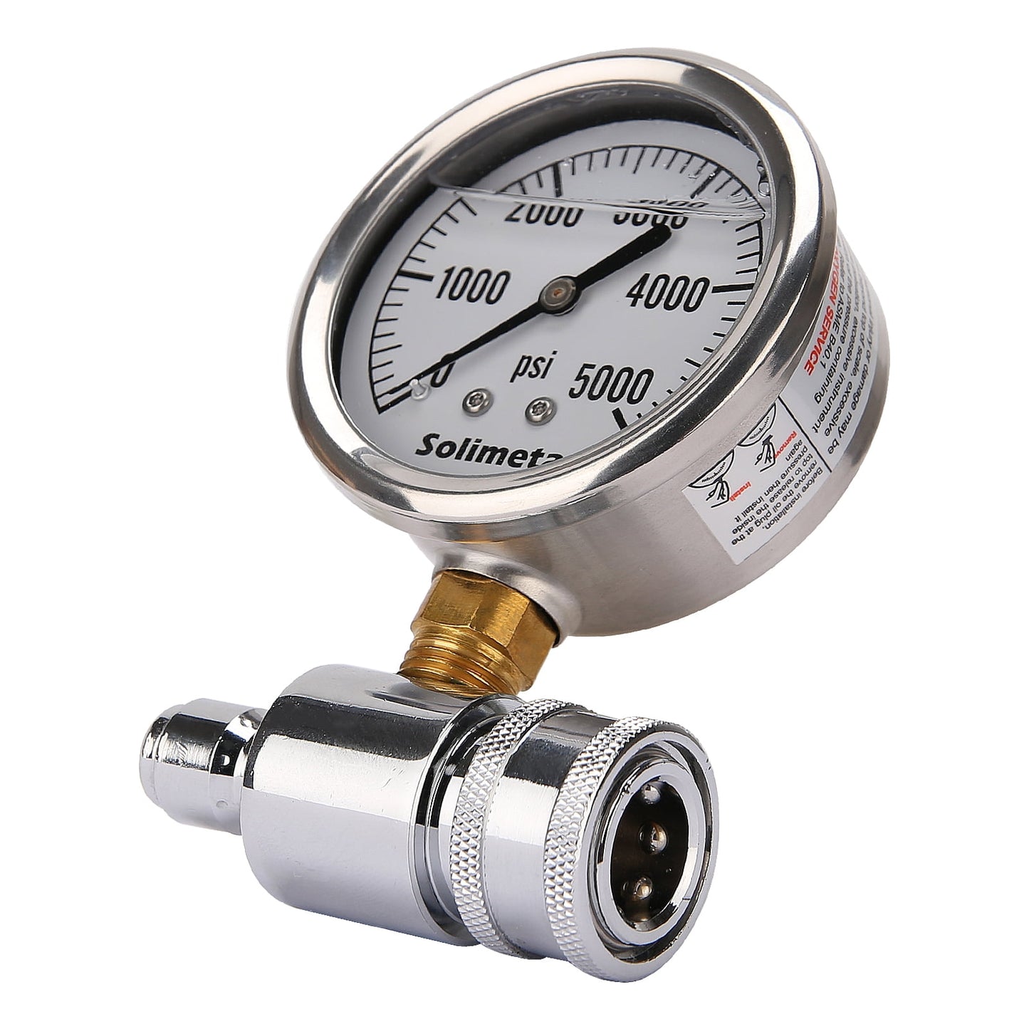 Solimeta 2-1/2" Pressure Washer Pressure Gauge Kit, 3/8 Inch Quick Connect, 0-5000 PSI, Liquid filled