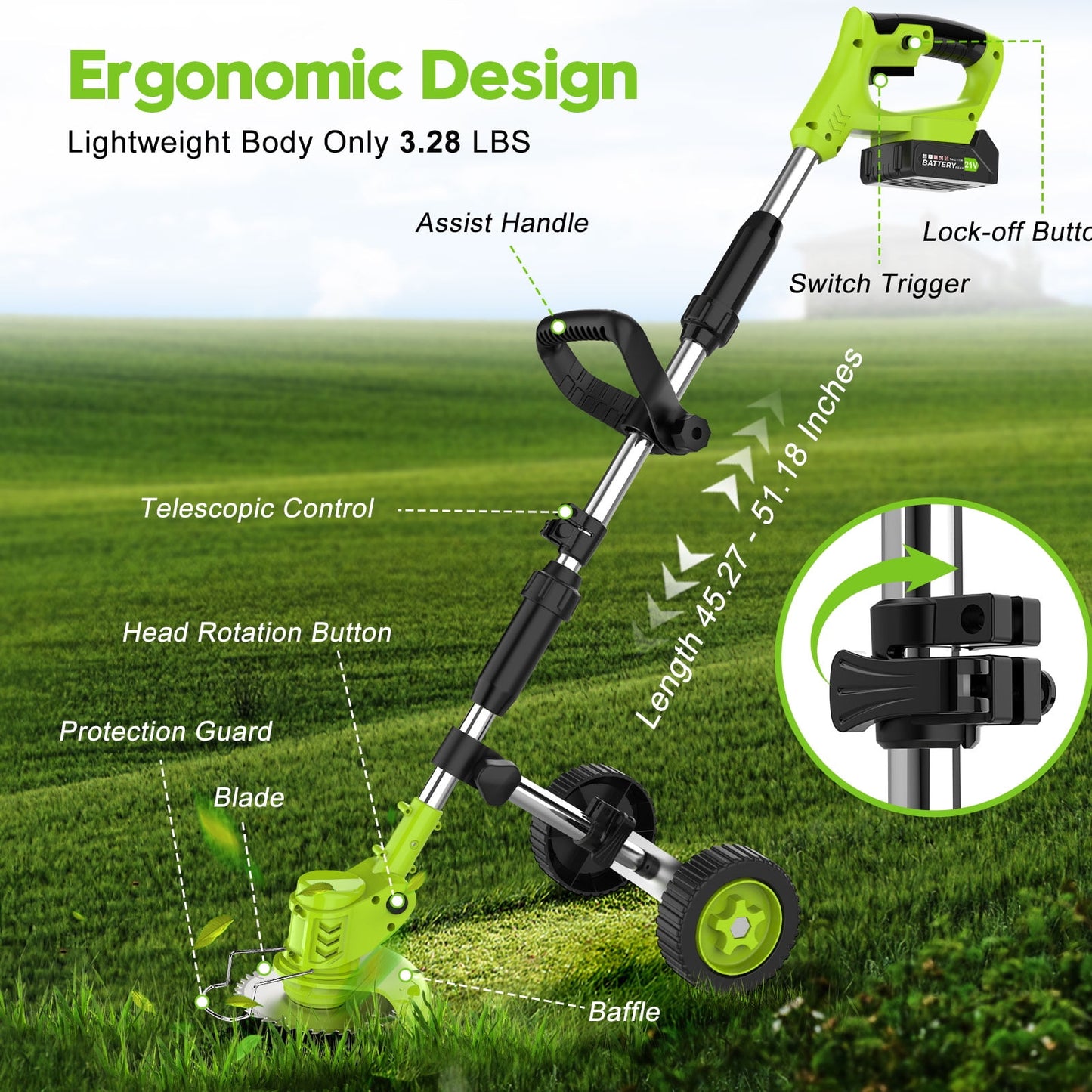 Weed Eaters Cordless with 2024 Upgraded Metal Wheels, Fovendi 3-in-1 Battery Powered Grass Trimmer & String Trimmer/Edger Kit for Lawn Garden Pruning/Trimming