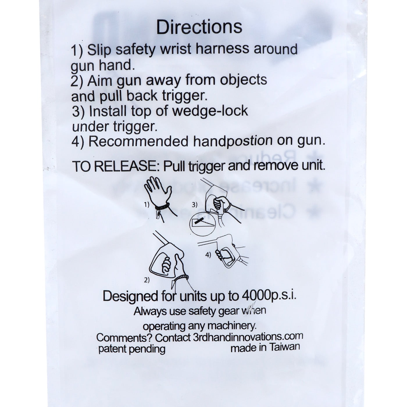 Pressure Washer Temporary Trigger Lock Wedge and Safety Wrist Strap