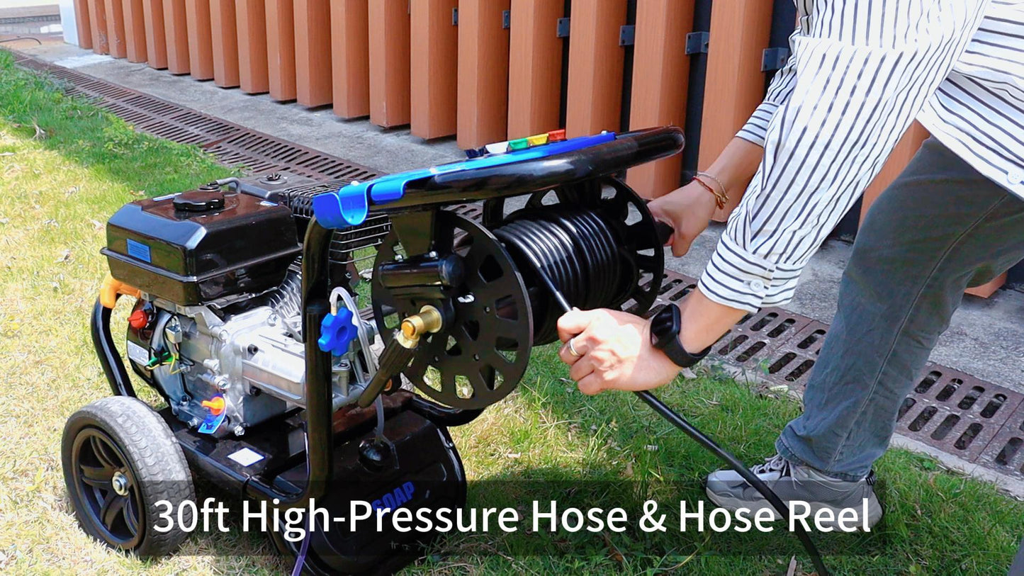 Efurden 3600 PSI 2.3 GPM Gas Pressure Washer, Heavy Duty Gas Power Pressure Washer with 212CC Engine, 30ft High-Pressure Hose & Hose Reel and 5 Quick Connect Nozzle