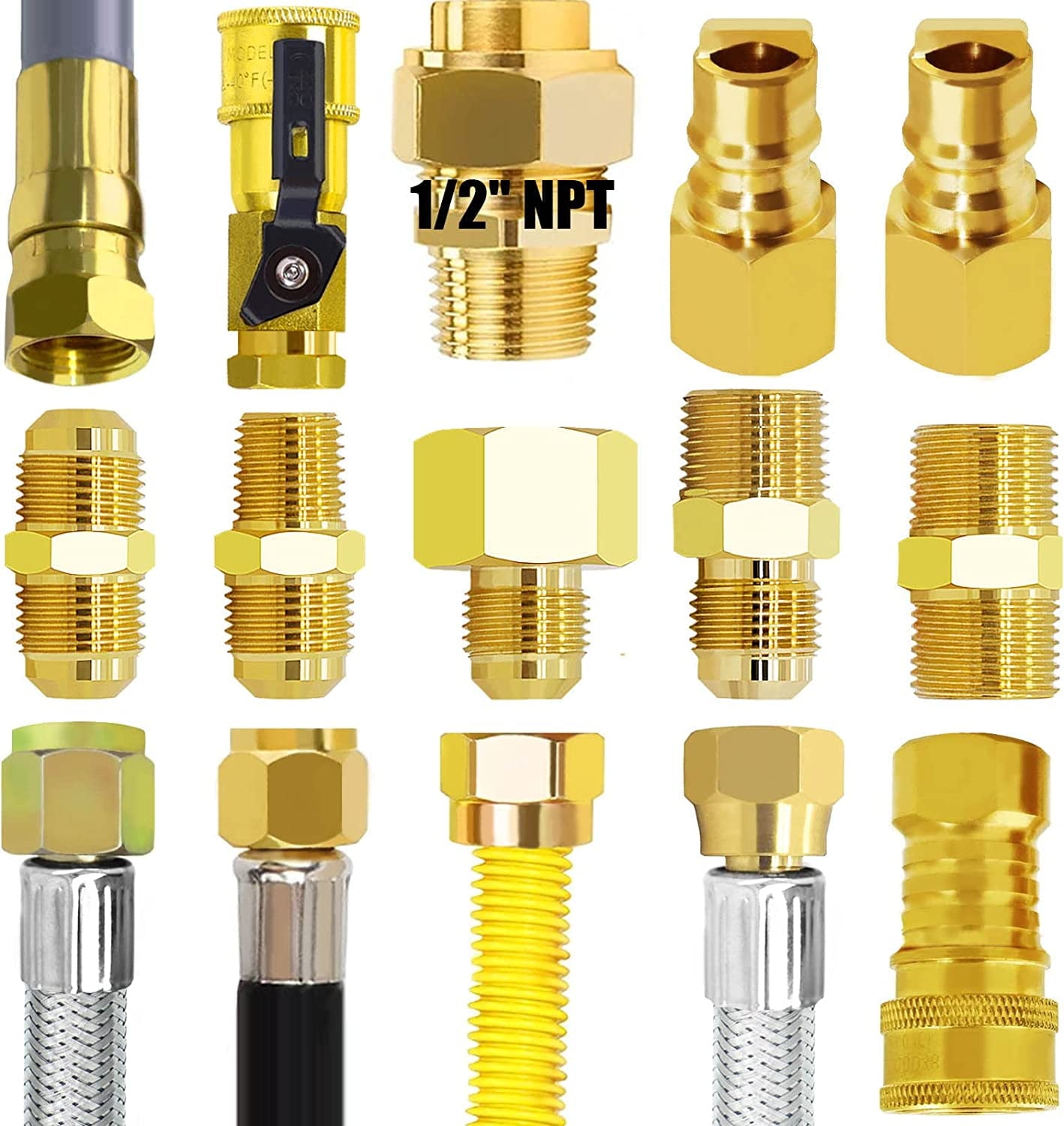 20Ft High Pressure Braided Propane Hose Extension with Fittings -Conversion Coupling includes 3/8" Flare to 1/2" Female NPT, 1/4" Male NPT, 3/8" Ball Valve Switch for BBQ Grill, Fire Pit Heater
