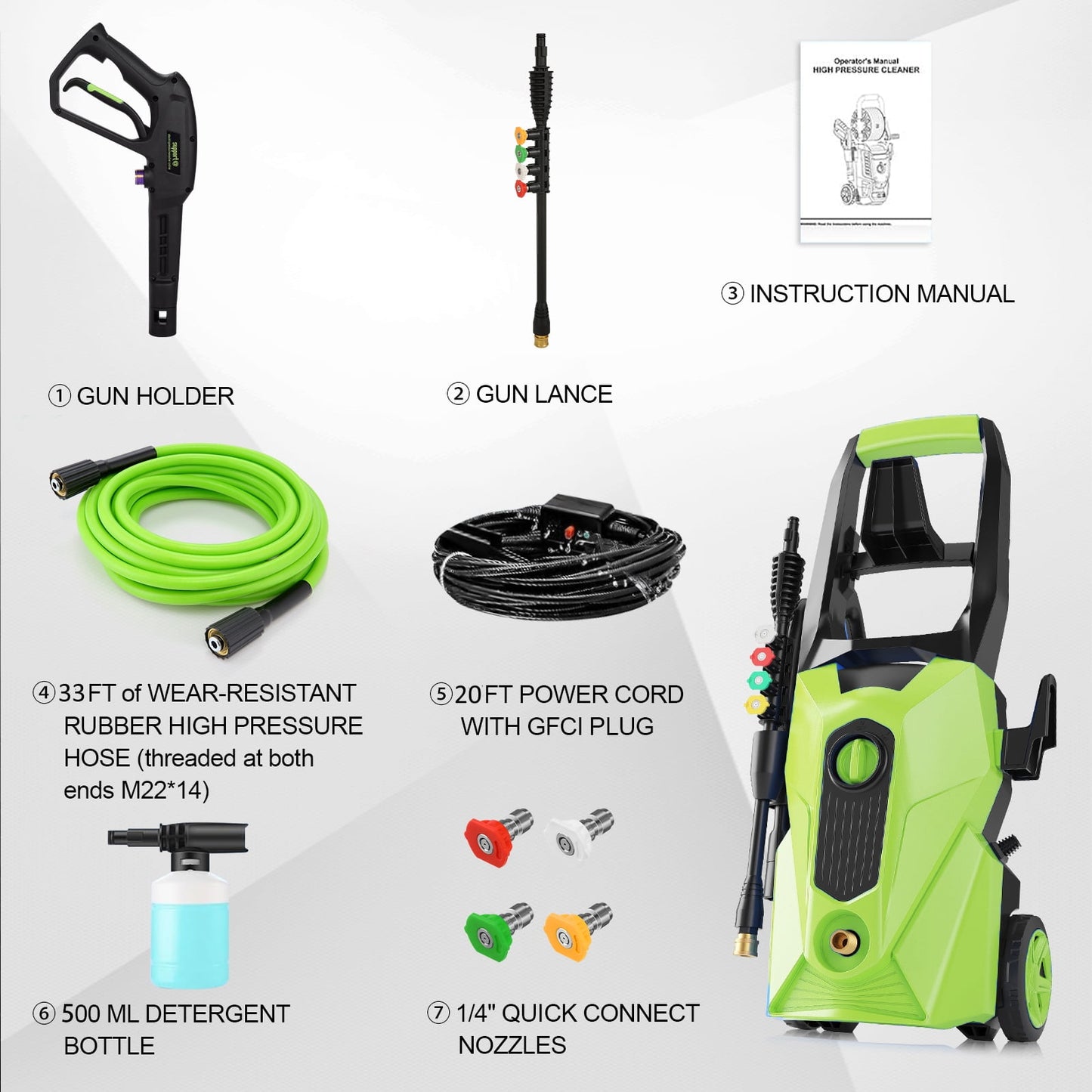 5000PSI Electric Pressure Washer，2025 New Power Washer with 33FT Resistant Extension Pressure Washer Hose Reel, 4 Nozzles, Professional Powerwashers for Home/Car(Green)