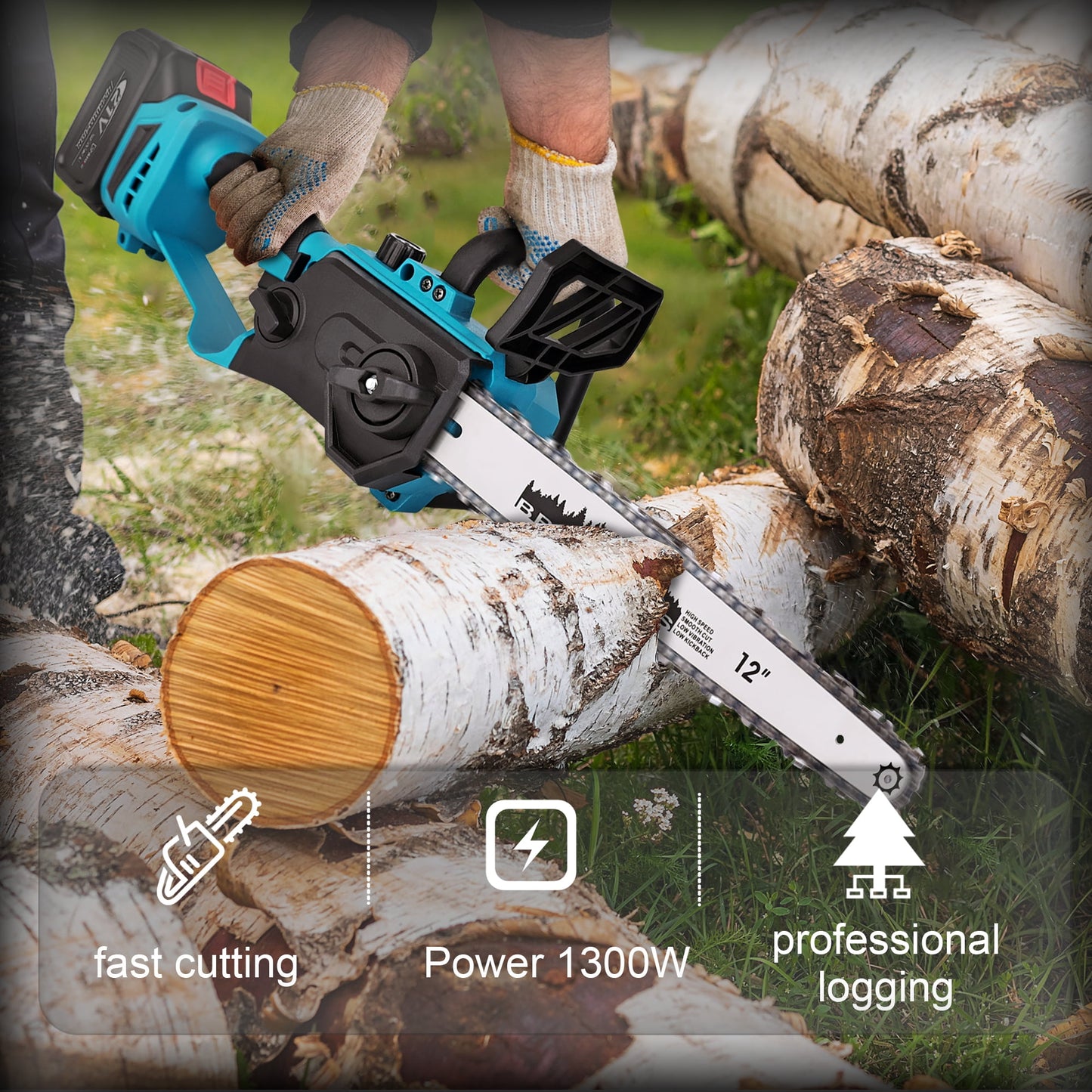 YAHHU 12 Inch Cordless Mini Chainsaw with Oiler System, 21V Electric Handheld Chainsaw for Tree Trimming, Wood Cutting, Outdoor Yard Work