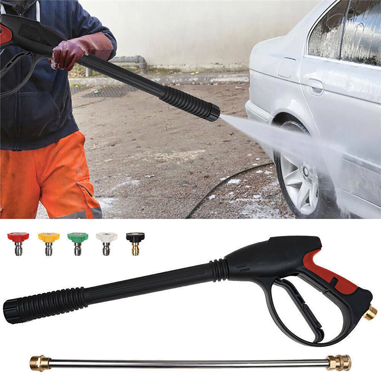 4000PSI Pressure Washer Gun,High Power Washer Handle with M22-14mm,Washer Gun+Extension Tube+5 Nozzle Kit