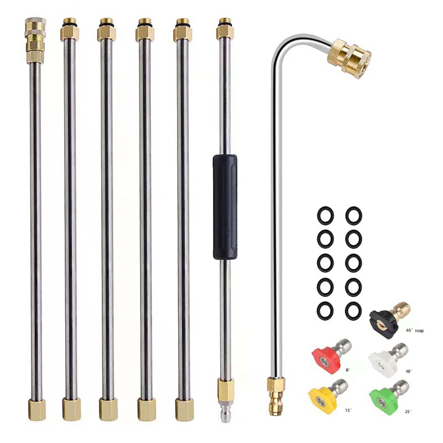 YanYan High Pressure Gutter Cleaning Wand, 4000 Psi Retractable Extension Pole, Brass and Stainless Steel Construction, 7 Foot Achieve, 5 Nozzles, Efficient Roof and Wall Cleaning