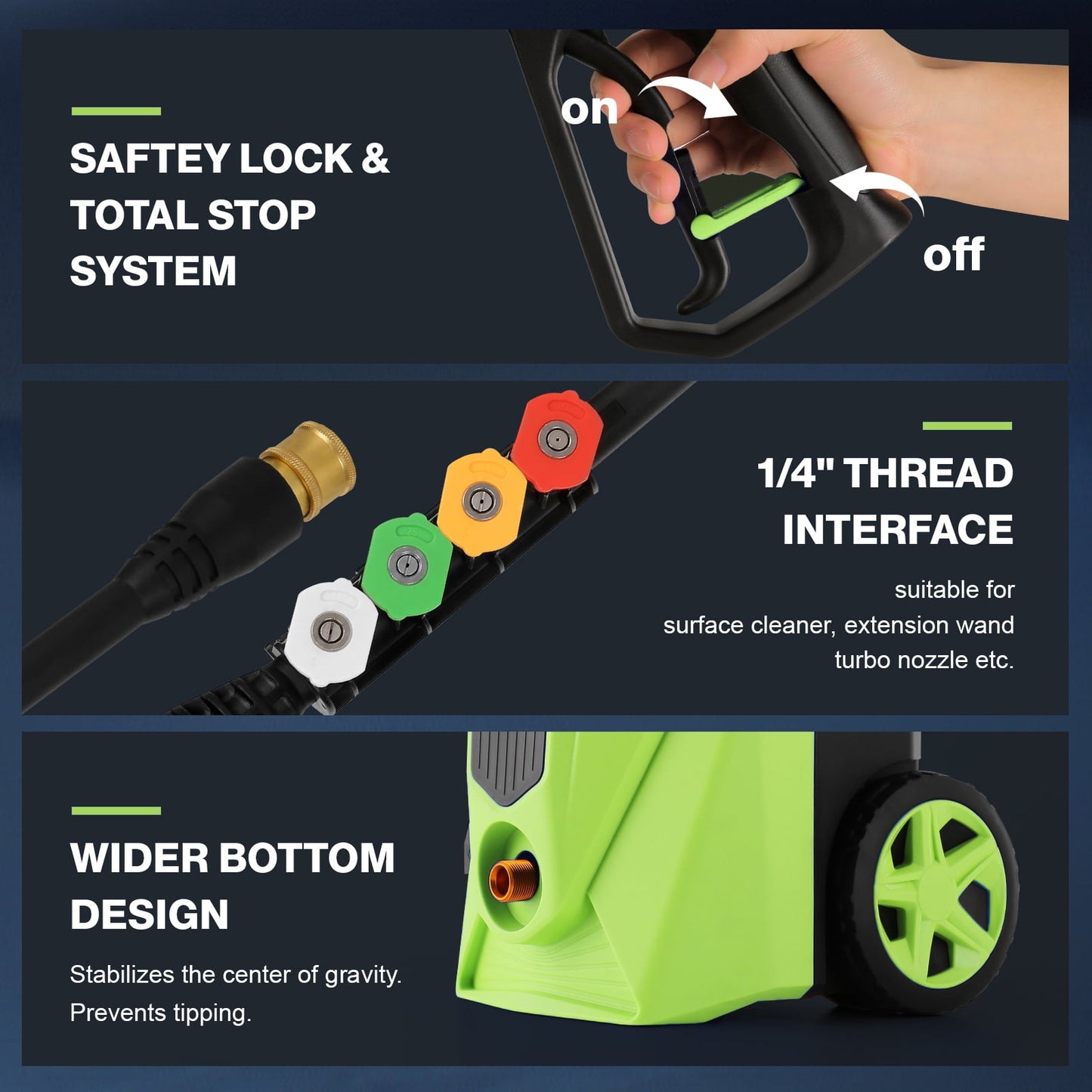 5000PSI Electric Pressure Washer，2025 New Power Washer with 33FT Resistant Extension Pressure Washer Hose Reel, 4 Nozzles, Professional Powerwashers for Home/Car(Green)