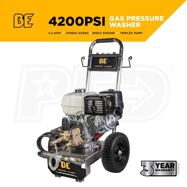BE Power Equipment Professional 4200 PSI (Gas - Cold Water) Start Your Own Pressure Washing Business Kit w/ SS Frame, Comet Pump & Honda GX390 Engine