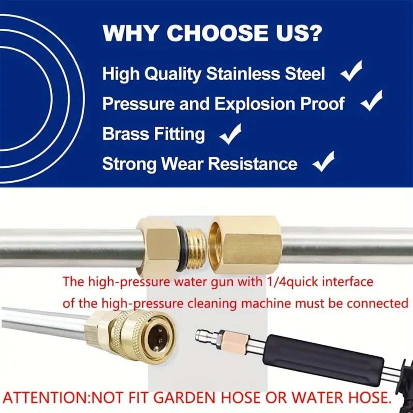 YanYan High Pressure Gutter Cleaning Wand, 4000 Psi Retractable Extension Pole, Brass and Stainless Steel Construction, 7 Foot Achieve, 5 Nozzles, Efficient Roof and Wall Cleaning