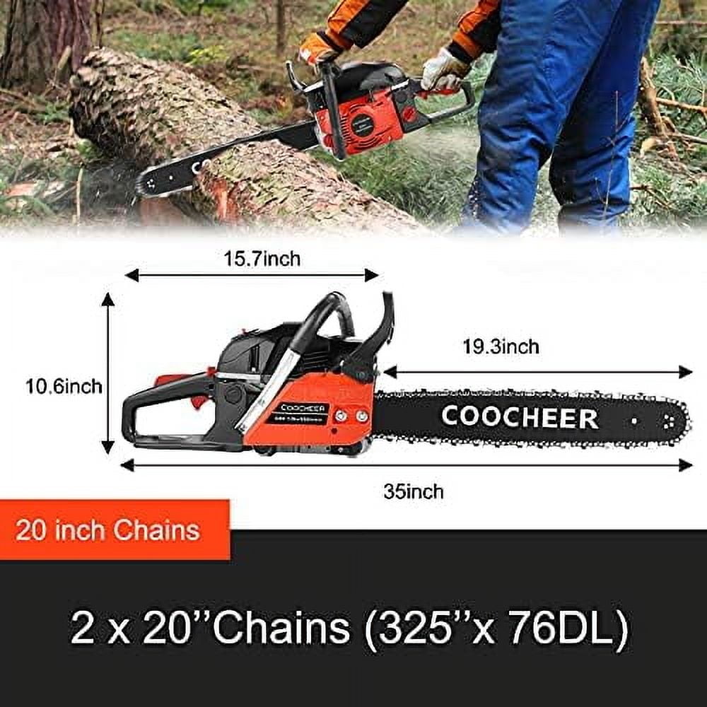 62CC Gas Chainsaw with 20-Inch Bar, 2 Chains, and 3.5HP Engine, Handheld Cordless Chainsaw for Tree Wood Cutting and Limbing, Red