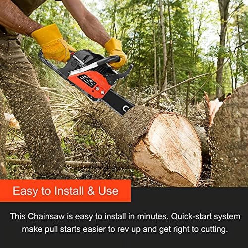 62CC Gas Chainsaw with 20-Inch Bar, 2 Chains, and 3.5HP Engine, Handheld Cordless Chainsaw for Tree Wood Cutting and Limbing, Red