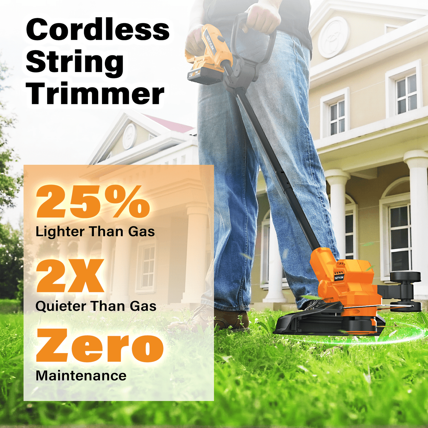 String Trimmer, 12-inch Cordless Grass Trimmer with Auto Line Feed, 2 X 2.0Ah Battery Powered Weed Eaters, 20V Lawn Edger with 8 Pcs Grass Cutter Spool Line, Fast Charger Included