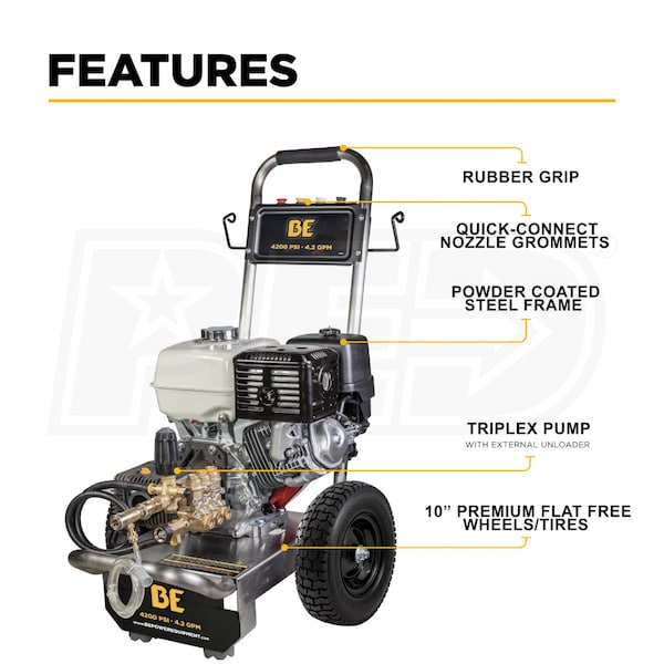 BE Power Equipment Professional 4200 PSI (Gas - Cold Water) Start Your Own Pressure Washing Business Kit w/ SS Frame, Comet Pump & Honda GX390 Engine