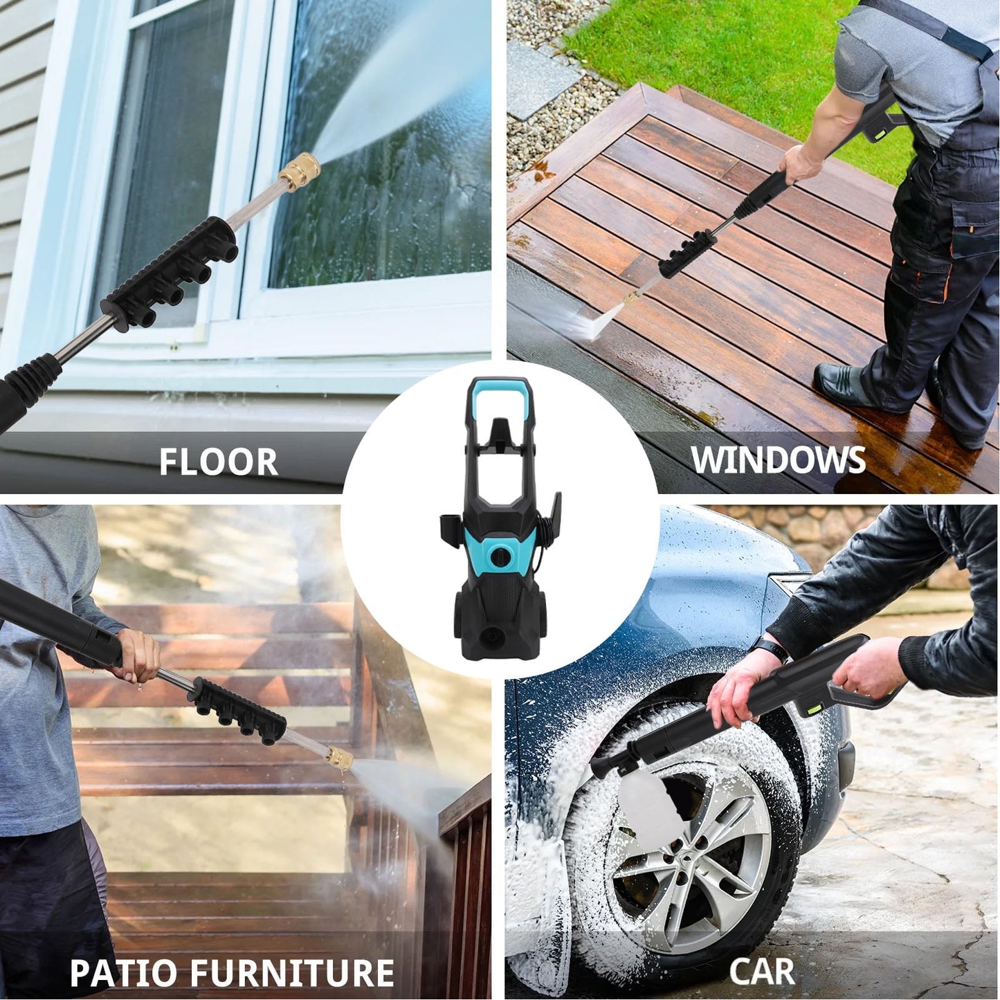 Electric Pressure Washer, 3000PSI Max 2.4 GPM Power Washer with 32 ft Hose, 4 Quick Connect Nozzles, Foam Cannon, Suitable for Clean Cars, Patios, Driveways, Fences, Pool