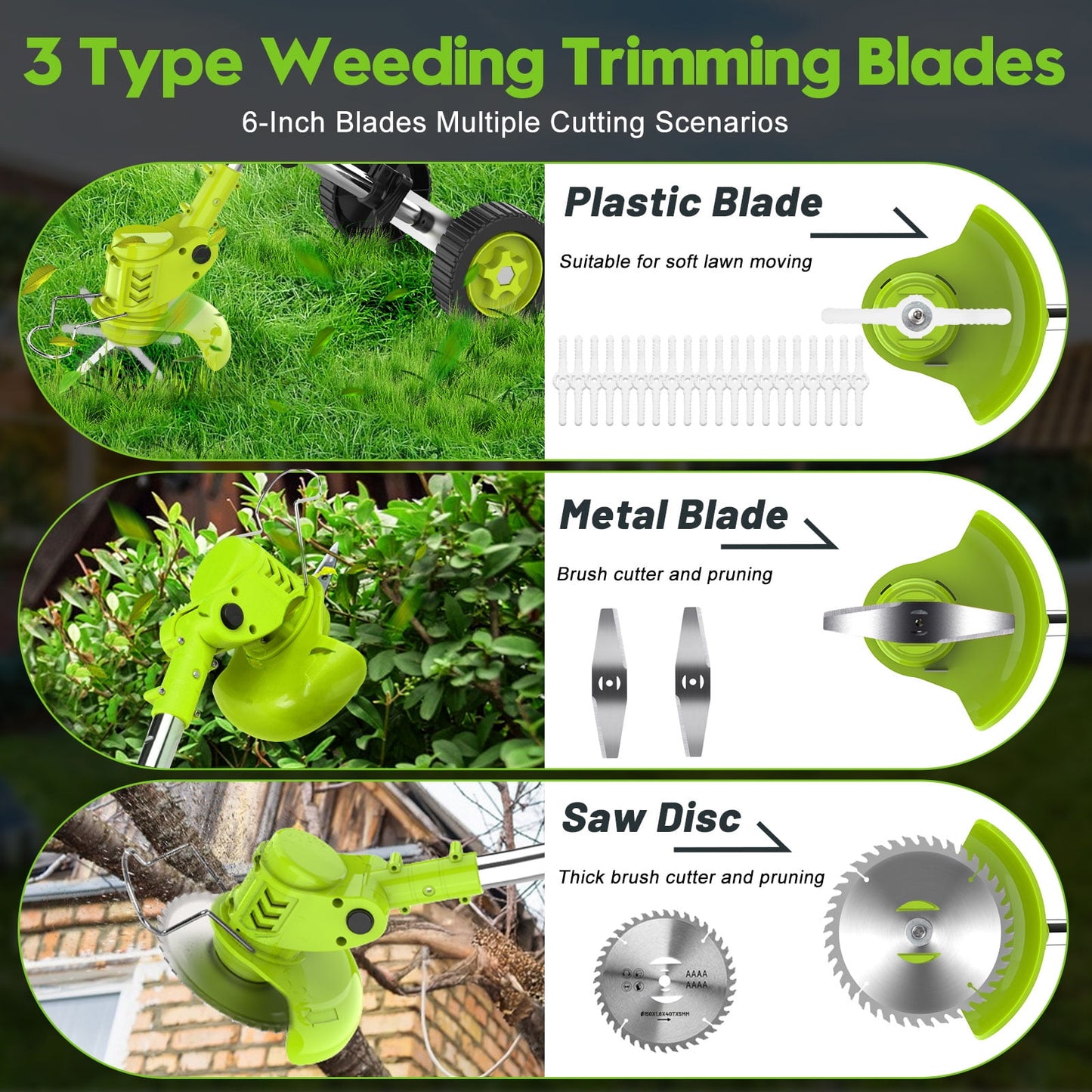 Weed Eaters Cordless with 2024 Upgraded Metal Wheels, Fovendi 3-in-1 Battery Powered Grass Trimmer & String Trimmer/Edger Kit for Lawn Garden Pruning/Trimming