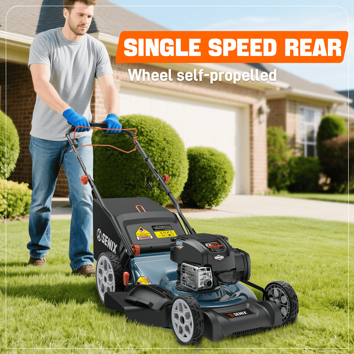 SENIX Self-Propelled Gas Lawn Mower, 22in Cutting Blade / 23in Cutting  Deck, 163 cc 4-Cycle Made in USA Briggs & Stratton Engine , 3-In-1, 6-Position Adjustment, 11in Rear Wheels, LSSG-H1