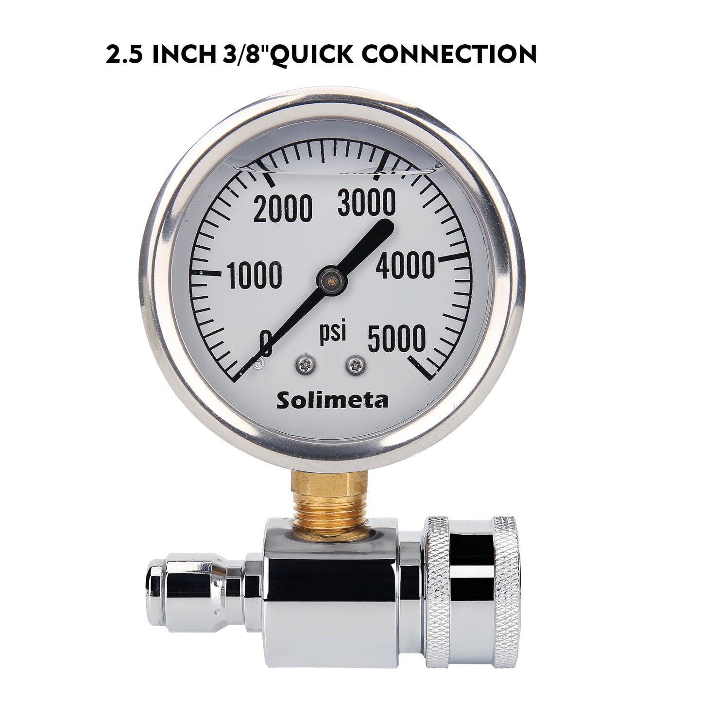 Solimeta 2-1/2" Pressure Washer Pressure Gauge Kit, 3/8 Inch Quick Connect, 0-5000 PSI, Liquid filled
