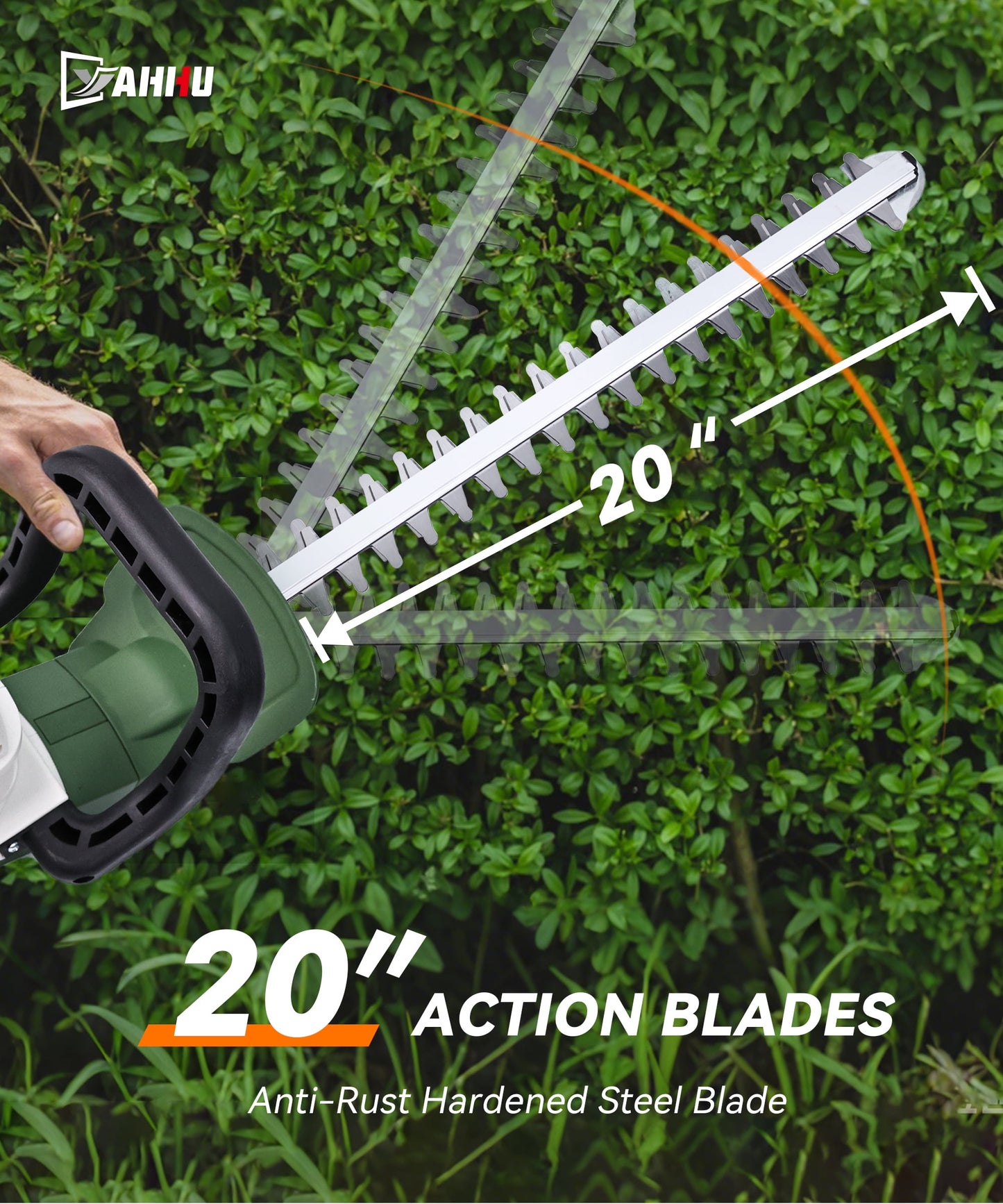 YAHHU 20 Inch Cordless Electric Hedge Trimmer，21V Electric Bush Trimmer，Battery and Charger Included