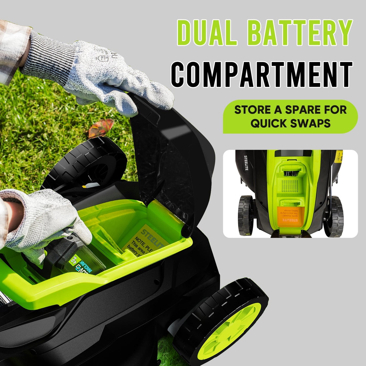 Steelite 13-Inch Cordless Lawn Mower, 21V Electric Lawn Mowers with Brushless Motor for Garden,5 Heights Adjustment, 4.0Ah Battery & Charger Included